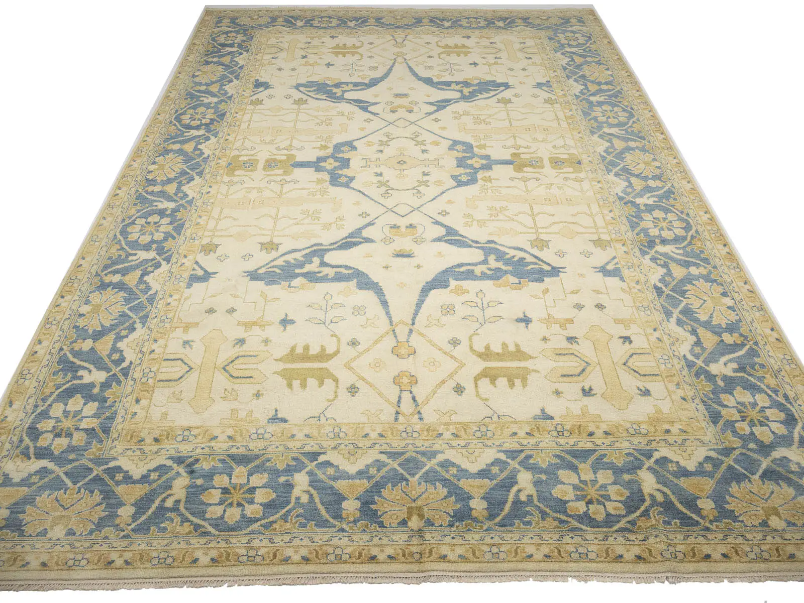 Muted Cream Floral Transitional 13x20 Oushak Oriental Rug