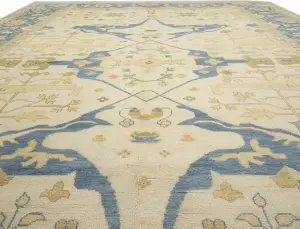 Muted Cream Floral Transitional 13x20 Oushak Oriental Rug