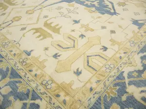 Muted Cream Floral Transitional 13x20 Oushak Oriental Rug