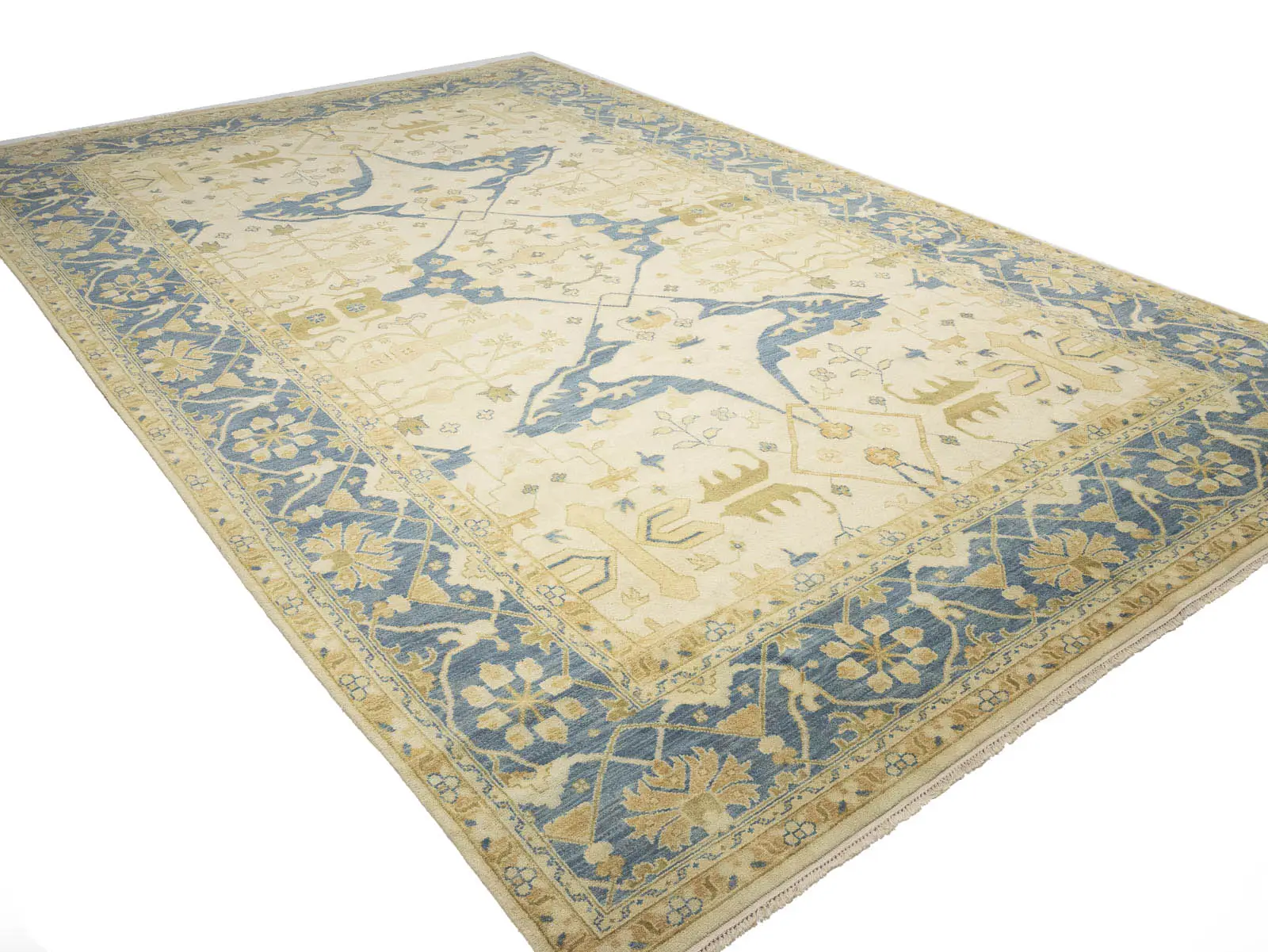 Muted Cream Floral Transitional 13x20 Oushak Oriental Rug