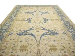 Muted Cream Floral Transitional 13x20 Oushak Oriental Rug