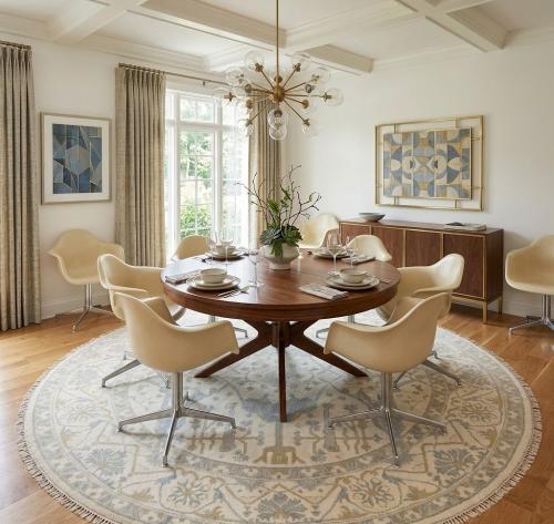 9'0 x 9'0 Floral Hand Knotted Muted Oushak Wool Round Rug