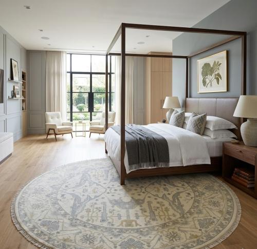 9'0 x 9'0 Hand Knotted Muted Transitional Oushak Wool Round Rug