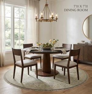7'11 x 7'11 Cream Floral Hand Knotted Oushak Wool Round Rug