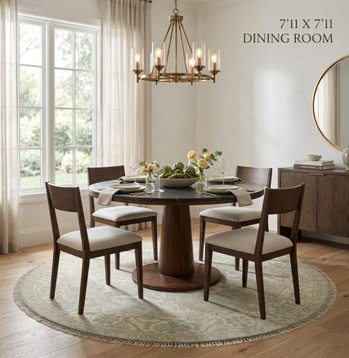 Muted Cream Floral Transitional 8X8 Oushak Oriental Round Rug