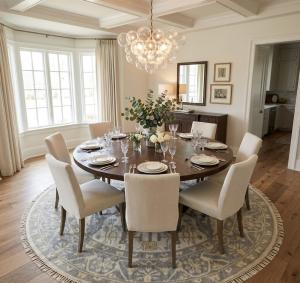 7'10 x 7'10 Cream Floral Hand Knotted Oushak Wool Round Rug