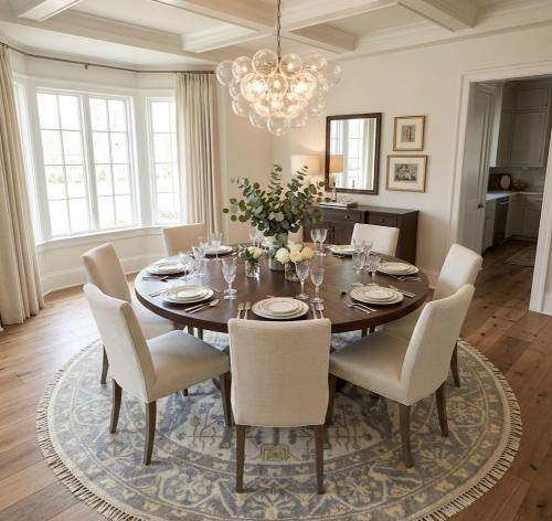 7'10 x 7'10 Cream Floral Hand Knotted Oushak Wool Round Rug