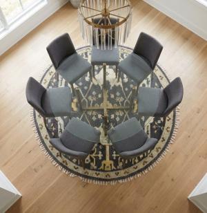 Muted Gray Floral Transitional 8X8 Oushak Oriental Round Rug