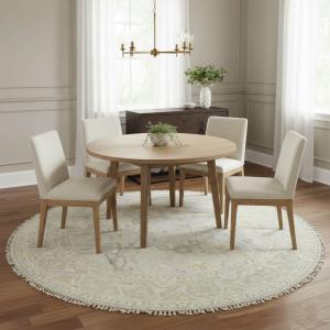 Muted Light Gray Floral Traditional 9X9 Oushak Oriental Round Rug