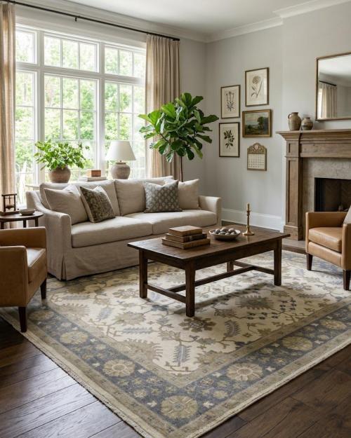 Muted Cream Floral Transitional 8X10 Oushak Oriental Rug