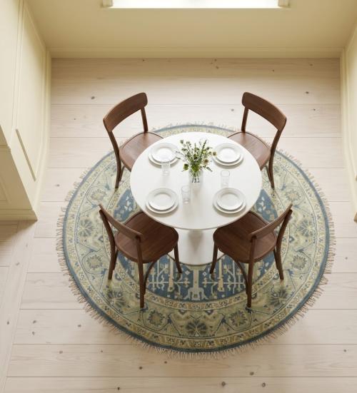 Muted Blue-gray Floral Transitional 8X8 Oushak Oriental Round Rug