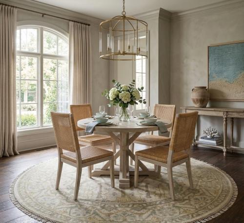 8'1 x 8'1 Hand Knotted Muted Transitional Oushak Wool Round Rug