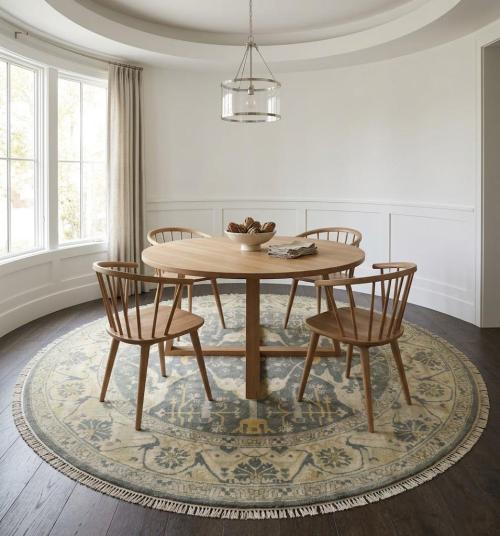 Muted Gray Floral Transitional 9X9 Oushak Oriental Round Rug