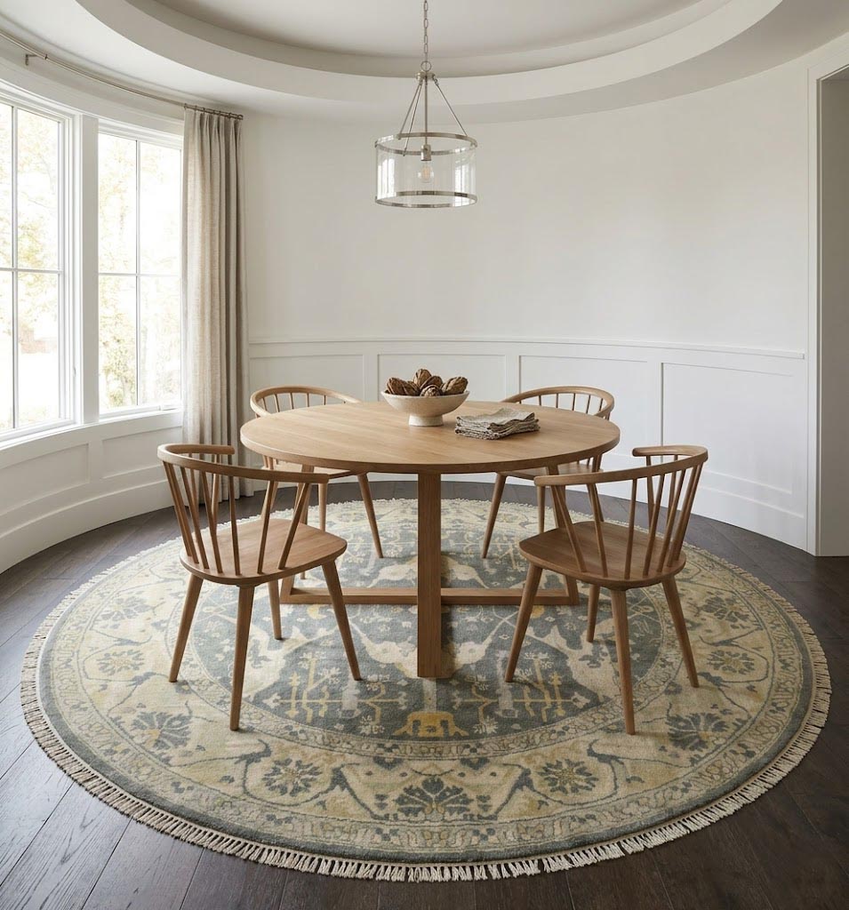 Muted Gray Floral Transitional 9X9 Oushak Oriental Round Rug - Image 2