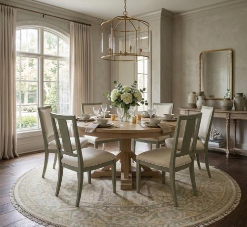 8'11 x 8'11 Hand Knotted Muted Cream Oushak Wool Round Rug