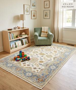 Muted Cream Floral 4X6 Oushak Chobi Oriental Rug