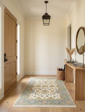 Muted Green Slate Floral 4X6 Oushak Chobi Oriental Rug