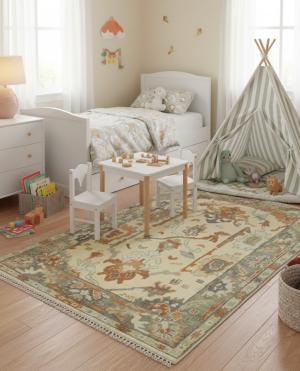 Muted Cream Floral 4X6 Oushak Chobi Oriental Rug