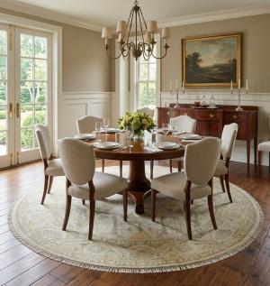 Muted Cream Floral 8X8 Oushak Chobi Oriental Round Rug