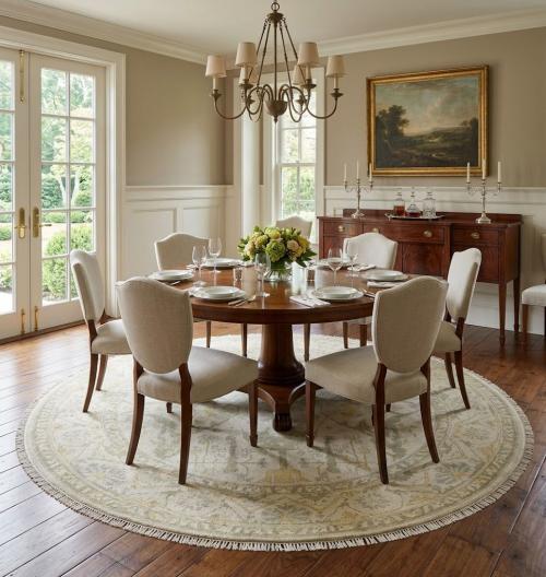 Muted Cream Floral 8X8 Oushak Chobi Oriental Round Rug