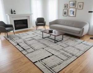 Cream Geometric 8X11 Modern Oriental Rug