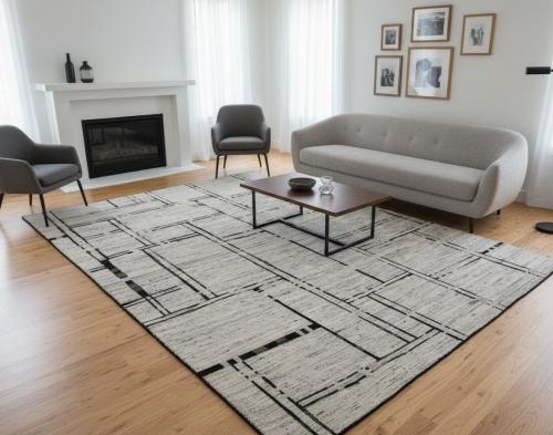 Cream Geometric 8X11 Modern Oriental Rug