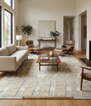 8'0 x 10'0 Hand Knotted Cream Modern Wool Rug