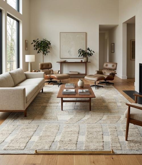 8'0 x 10'0 Hand Knotted Cream Modern Wool Rug