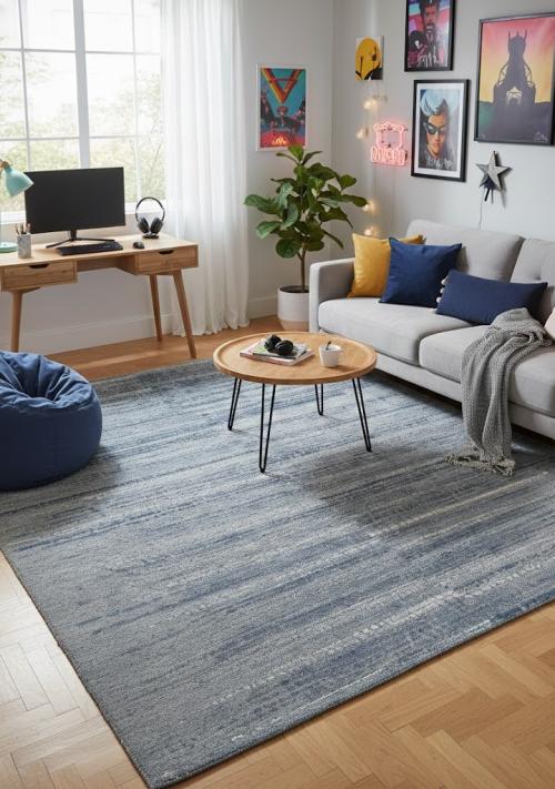 Blue Abstract 8X10 Modern Oriental Area Rug