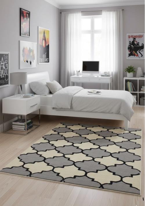 Cream & Gray Floral Trellis Design 5X8 Hand-Tufted Modern Rug