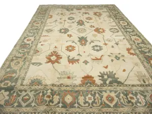 Beige Floral 13x21 Oushak Chobi Oriental Rug