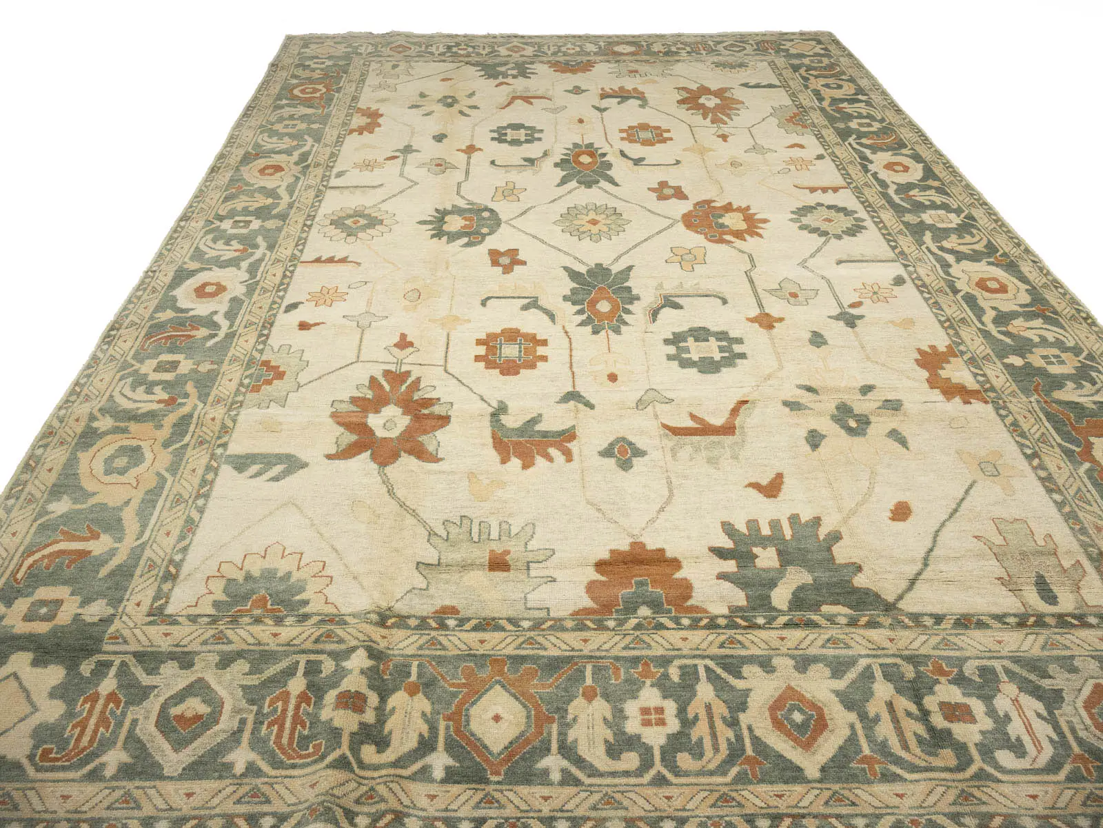 Beige Floral 13x21 Oushak Chobi Oriental Rug