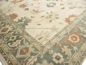 Beige Floral 13x21 Oushak Chobi Oriental Rug