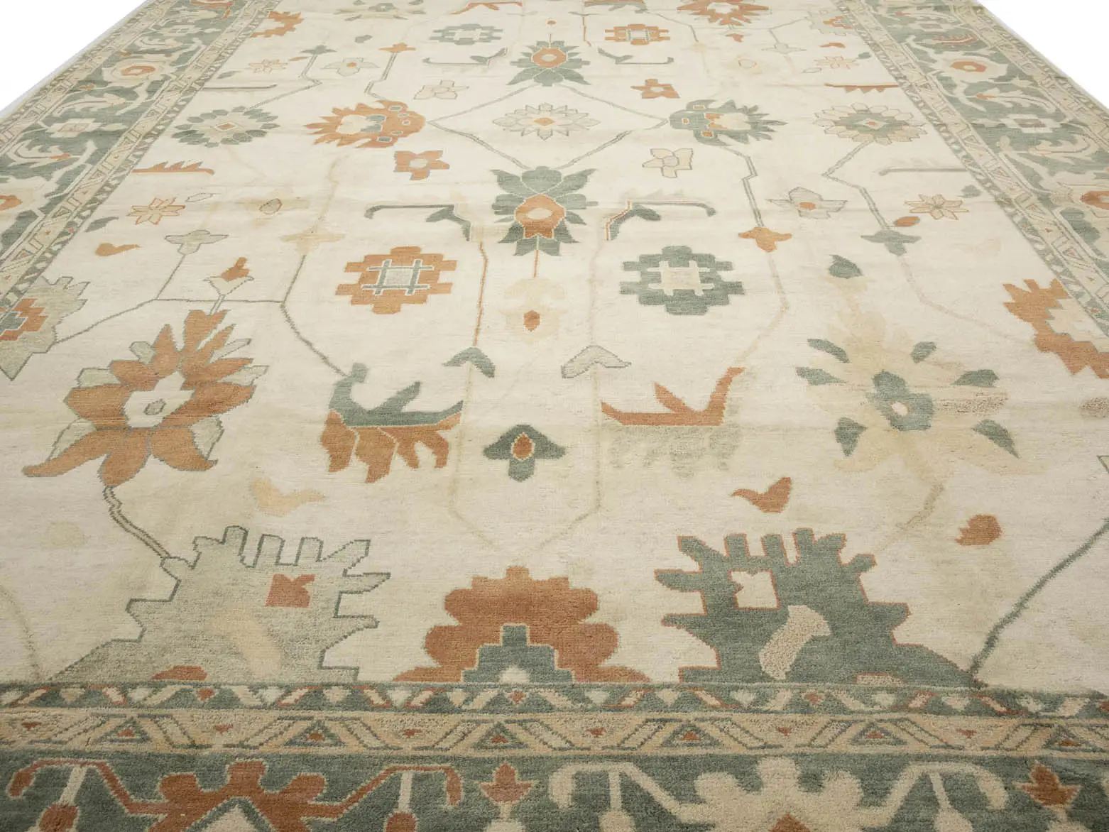 Beige Floral 13x21 Oushak Chobi Oriental Rug
