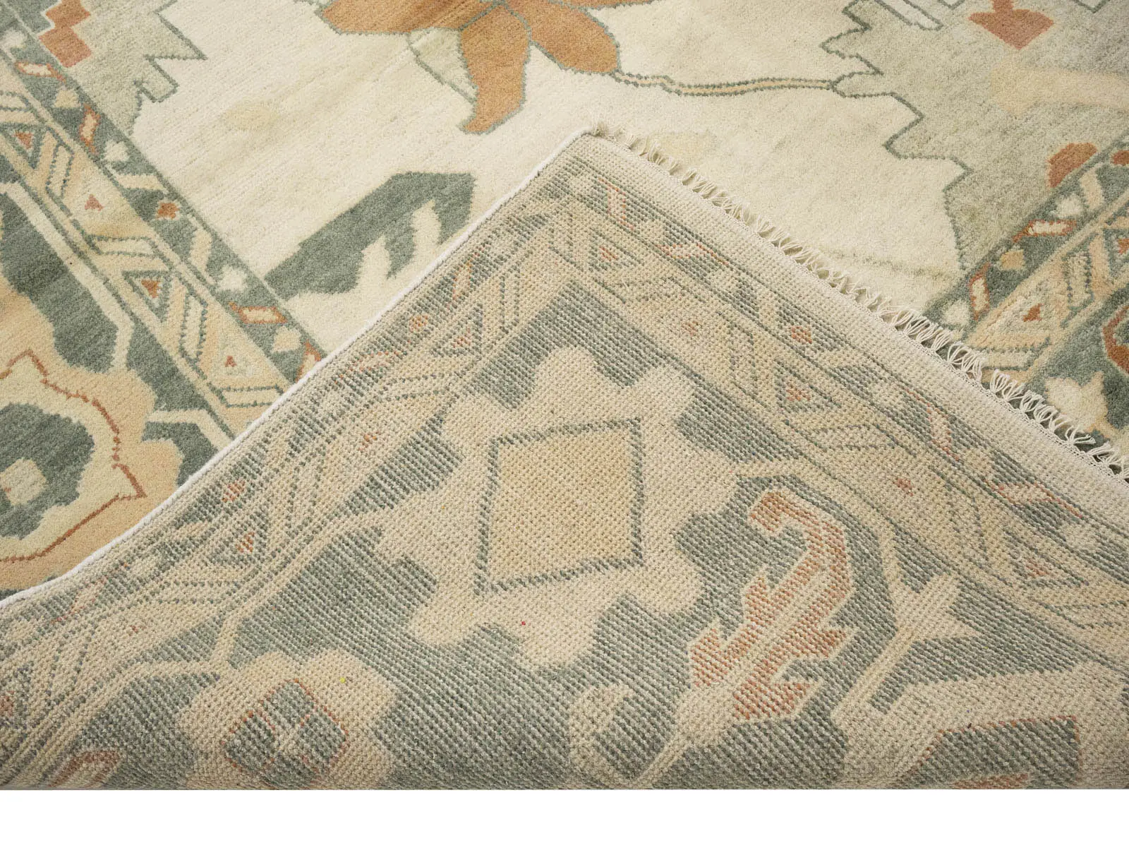 Beige Floral 13x21 Oushak Chobi Oriental Rug