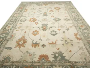 Beige Floral 13x21 Oushak Chobi Oriental Rug