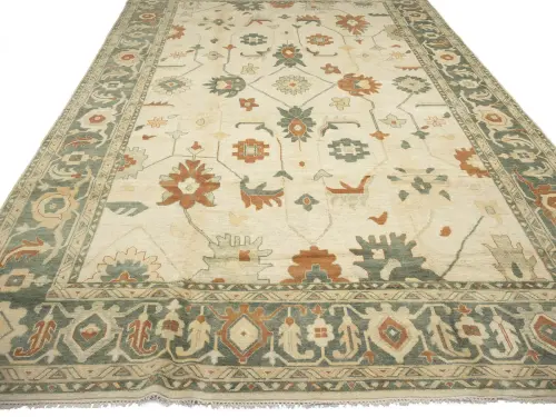 Beige Floral 13x21 Oushak Chobi Oriental Rug