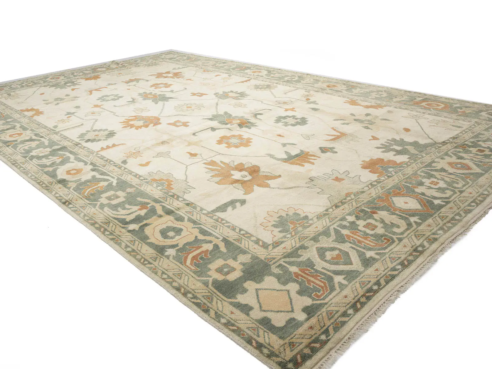 Beige Floral 13x21 Oushak Chobi Oriental Rug
