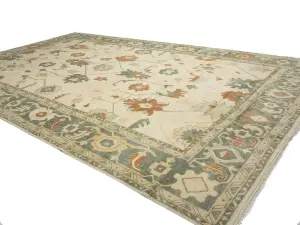Beige Floral 13x21 Oushak Chobi Oriental Rug