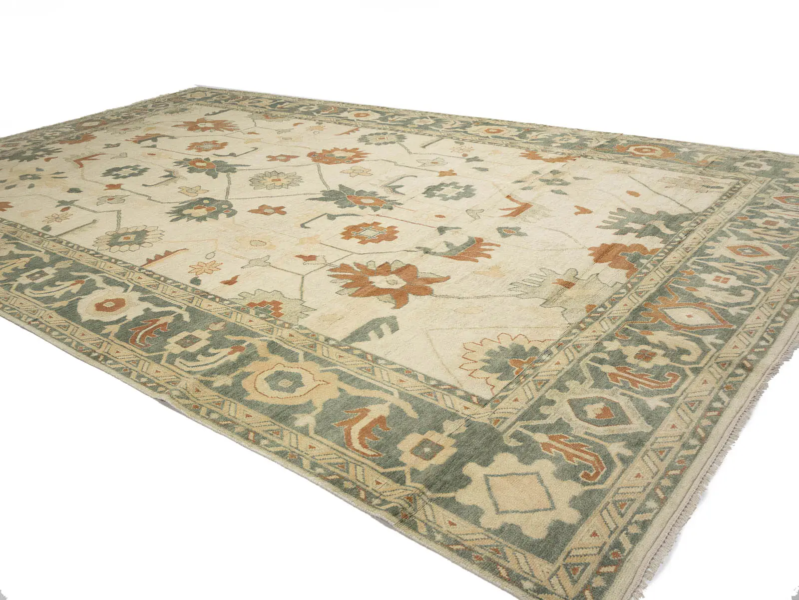 Beige Floral 13x21 Oushak Chobi Oriental Rug