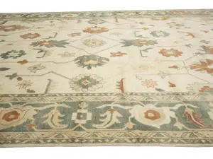 Beige Floral 13x21 Oushak Chobi Oriental Rug