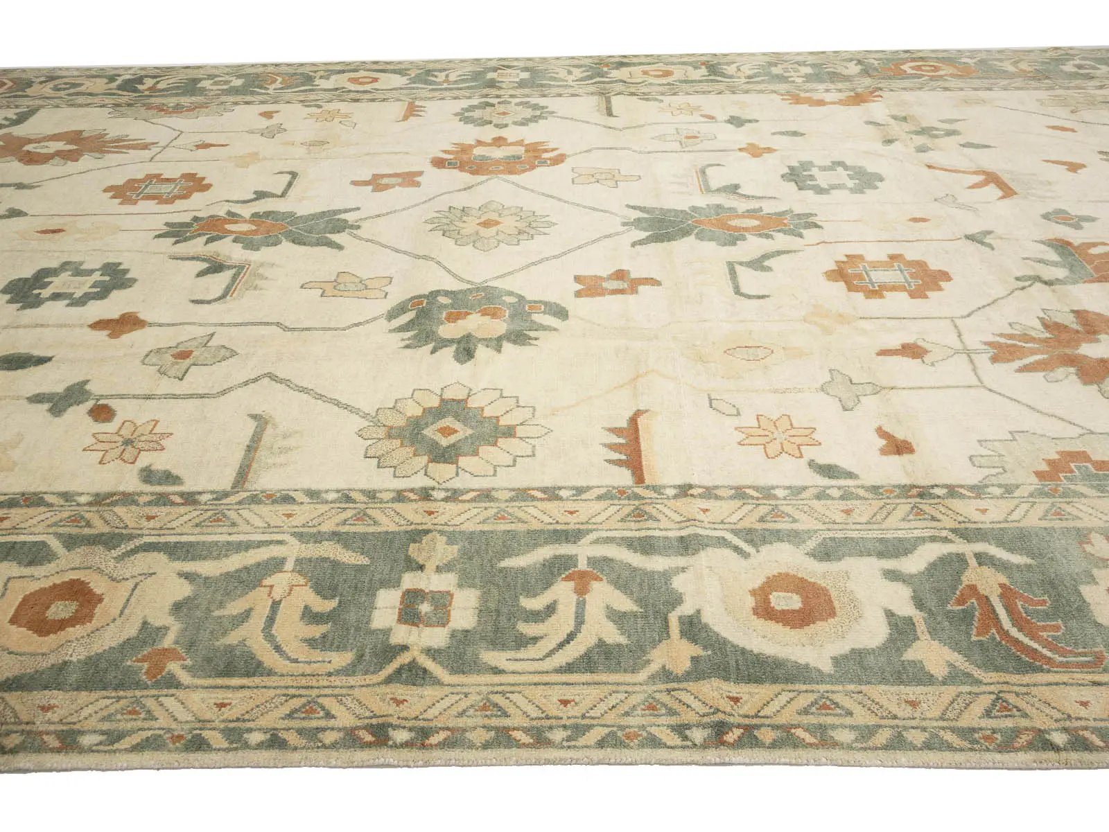 Beige Floral 13x21 Oushak Chobi Oriental Rug