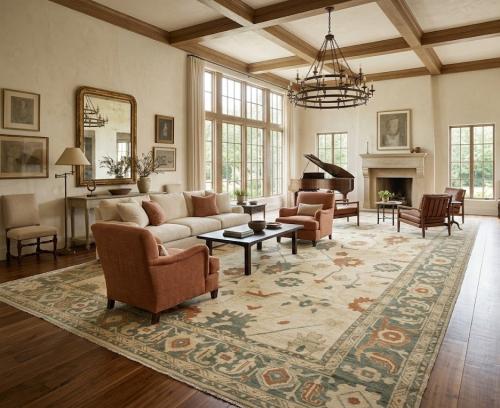 Beige Floral 13x21 Oushak Chobi Oriental Rug