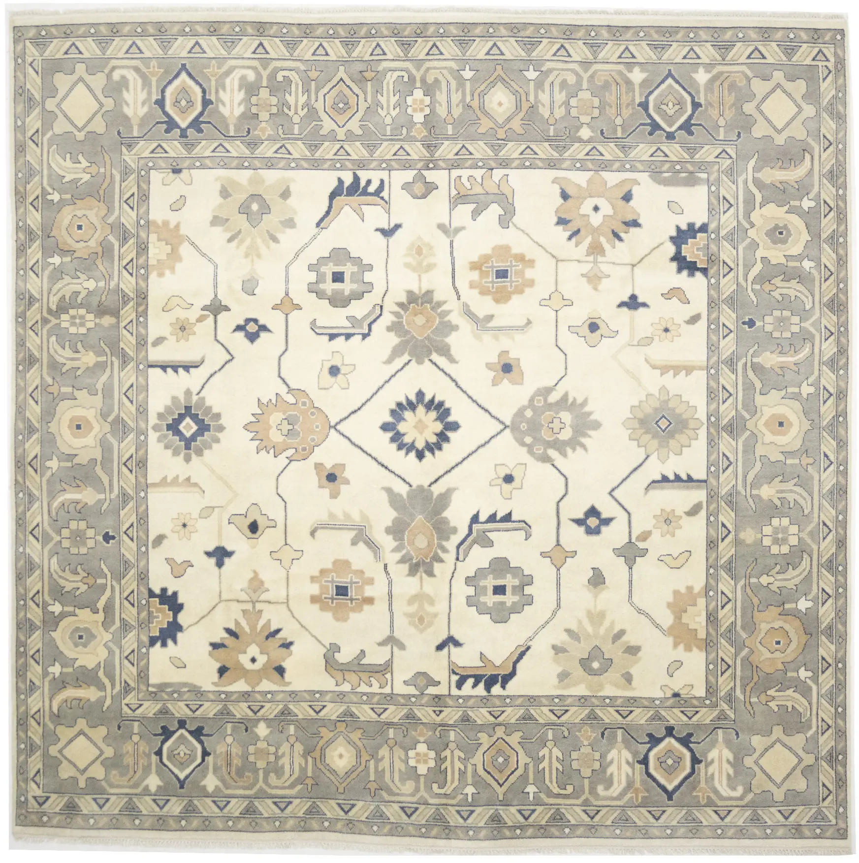 Muted Floral Colorfast 12x12 Oushak Chobi Oriental Square Rug