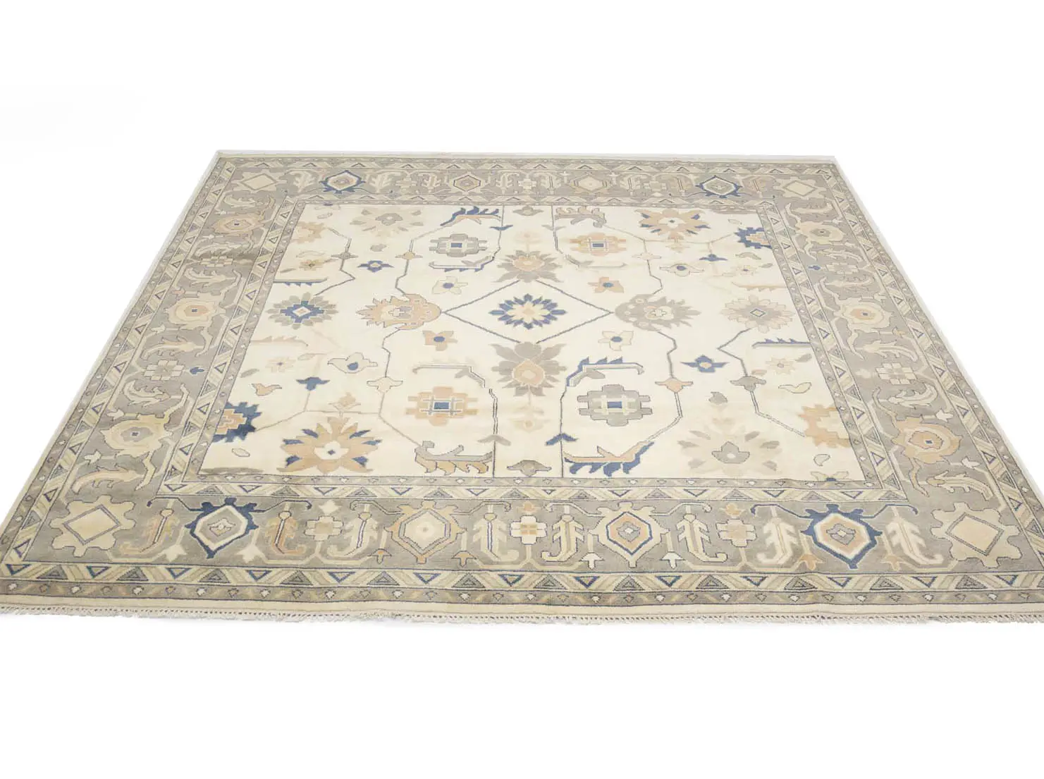 Muted Floral Colorfast 12x12 Oushak Chobi Oriental Square Rug