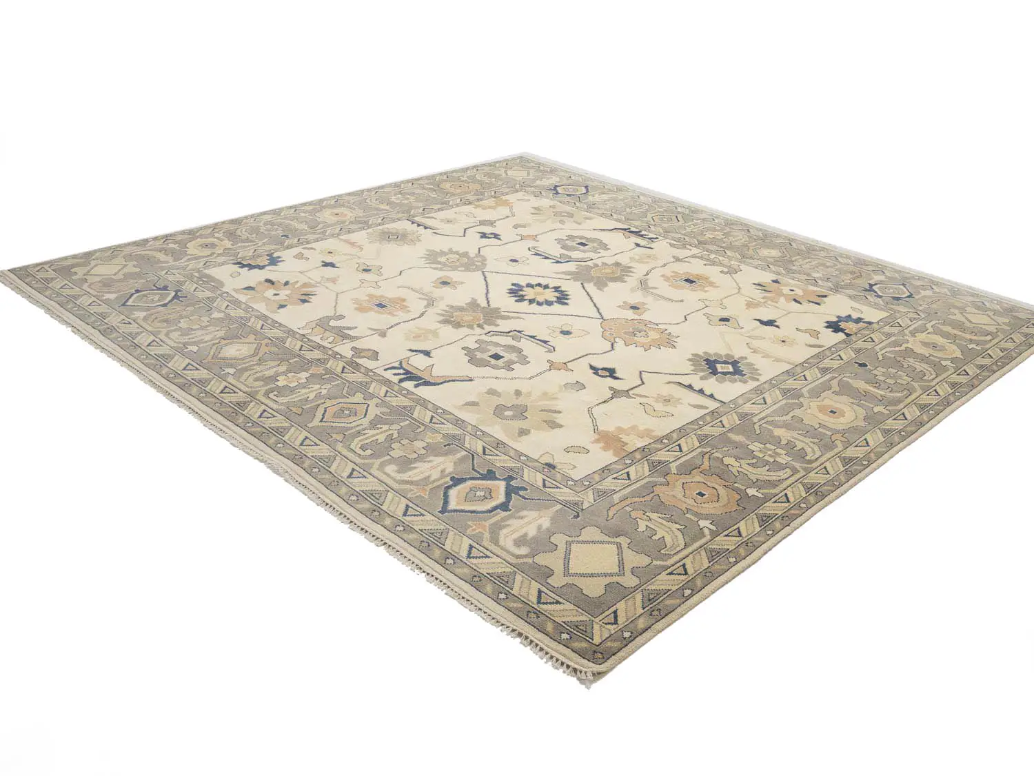 Muted Floral Colorfast 12x12 Oushak Chobi Oriental Square Rug