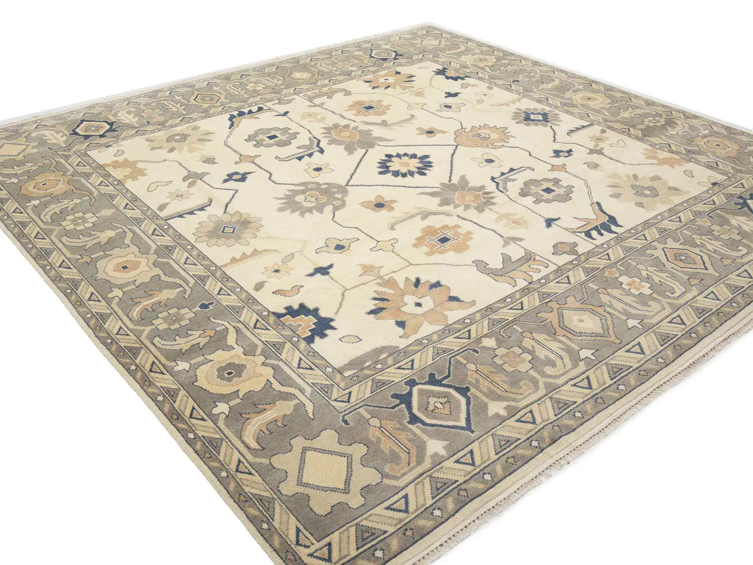 Muted Floral Colorfast 12x12 Oushak Chobi Oriental Square Rug