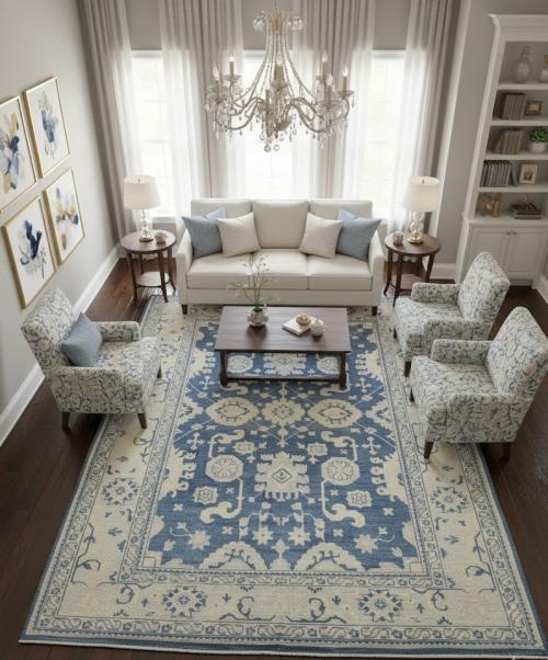 10'3 X 13'7 Muted Hand Knotted Floral Oushak Chobi Wool Rug