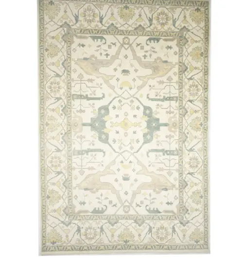 Muted Ivory Floral 12x18 Oushak Oriental Rug
