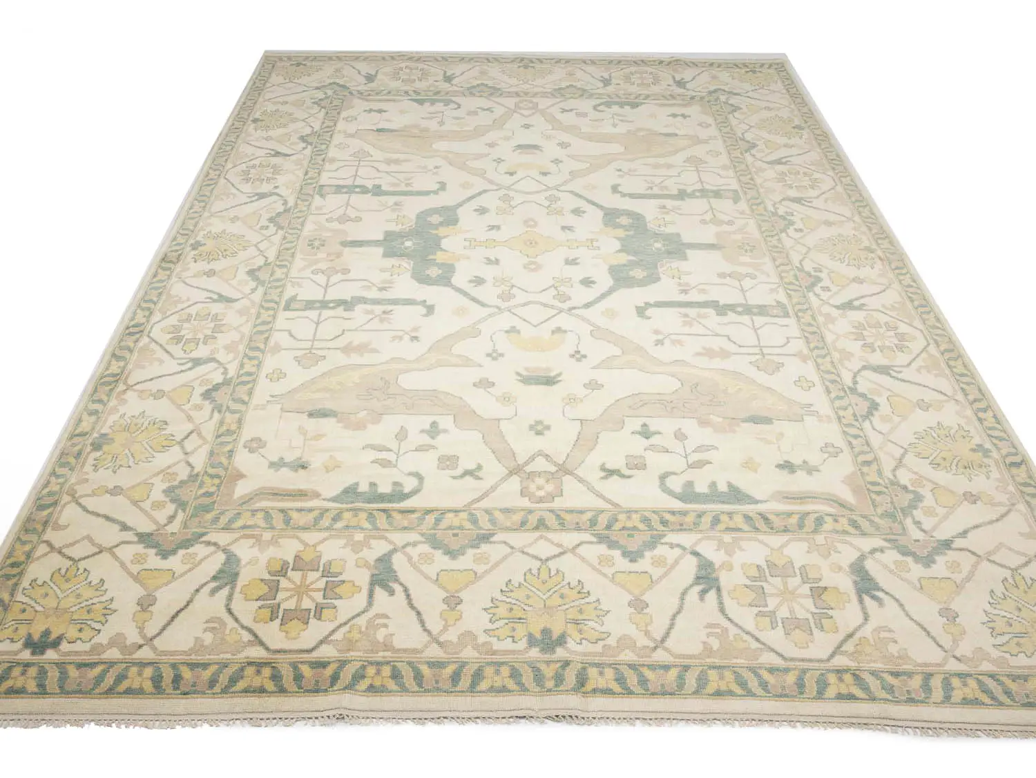 Muted Ivory Floral 12x18 Oushak Oriental Rug